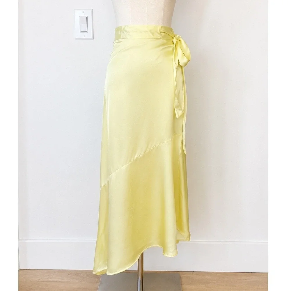 & Other Stories Butter Yellow Satin Wrap Maxi Skirt Asymmetric US 4